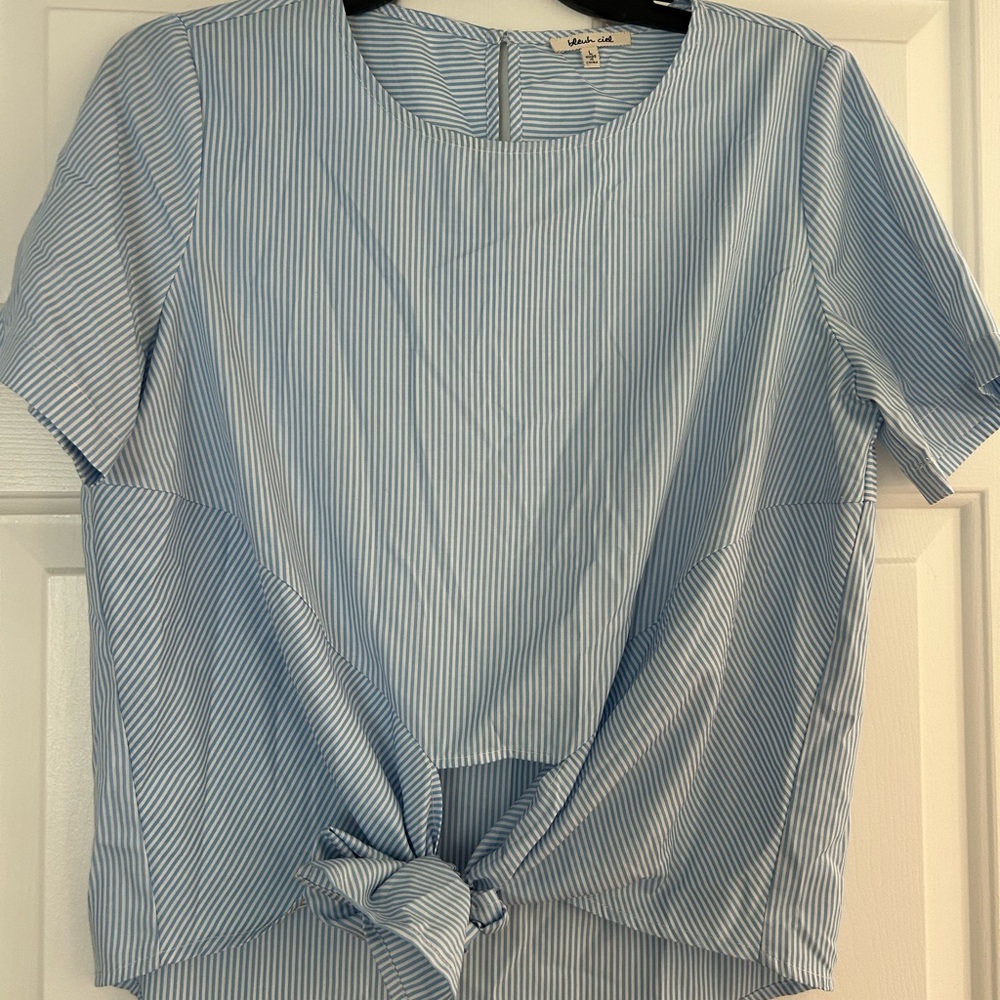 Bleuh Ciel Light Blue Pinstripe Blouse